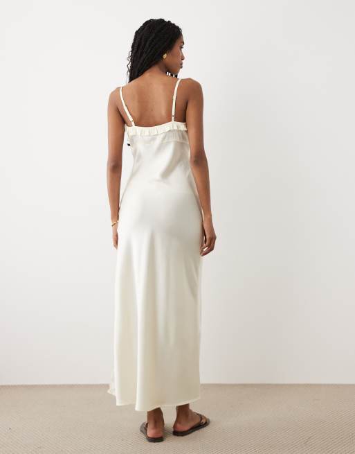 Miss Selfridge - Ecrufarvet cami-maxikjole med bindebånd foran i satin, 3 af 4