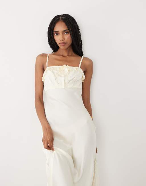 Miss Selfridge - Ecrufarvet cami-maxikjole med bindebånd foran i satin, 4 af 4
