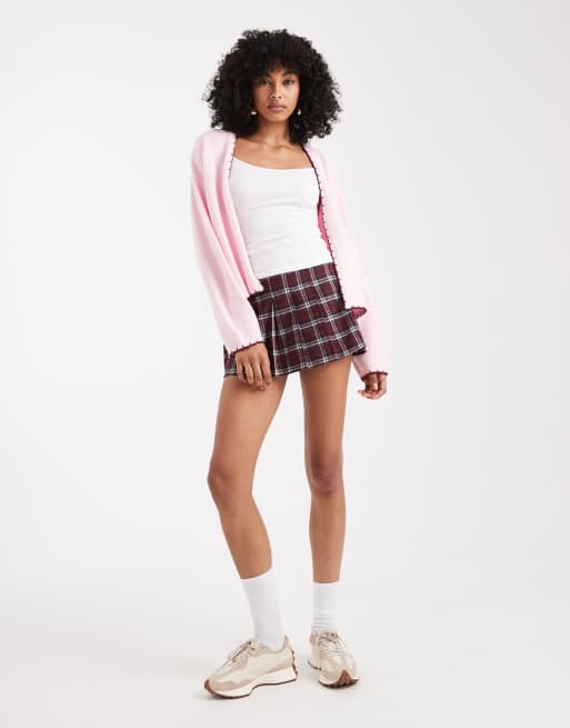 Miss Selfridge edge to edge blanket stitch cardigan in soft pink