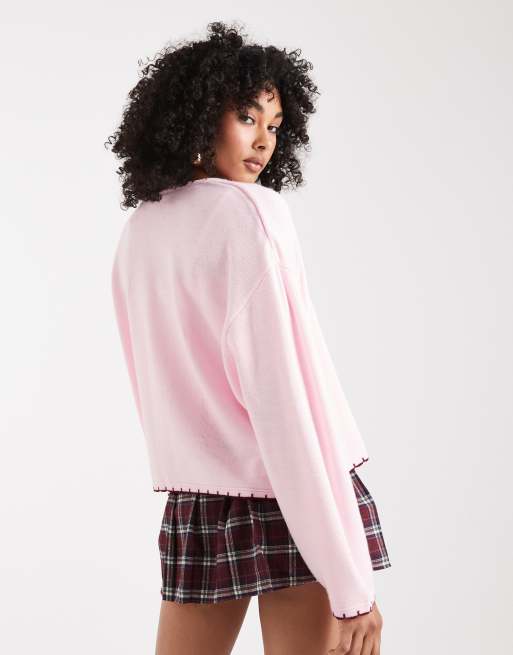Miss Selfridge edge to edge blanket stitch cardigan in soft pink