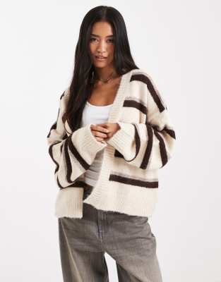 Miss Selfridge Edge To Edge Brushed Cardigan In Neutral