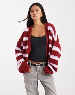 Miss Selfridge Edge To Edge Brushed Cardigan In Purple