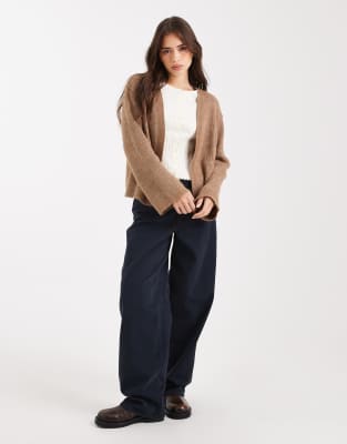 Miss Selfridge Edge To Edge Cardigan In Neutral