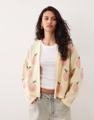 Miss Selfridge Edge To Edge Cardigan With All Over Peaches-yellow