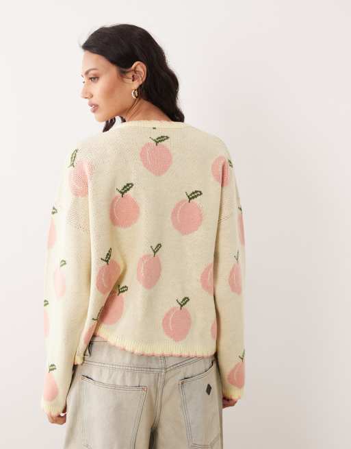 Miss Selfridge edge to edge cardigan with all over peaches, 4 of 4