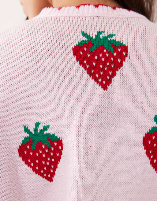 Miss Selfridge edge to edge cardigan with all over Strawberry embroidery, 3 of 4