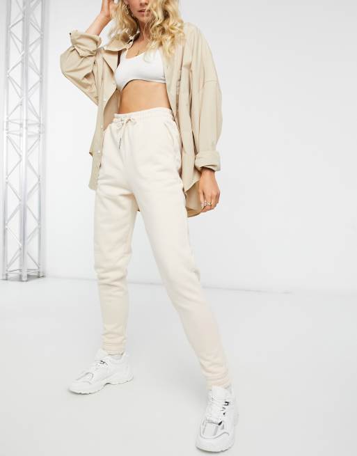 Miss Selfridge elastic cuff trackies in cream