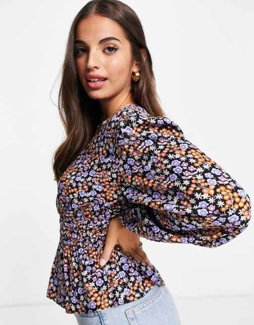Miss Selfridge elastic waist blouse in retro ditsy, 2 of 4