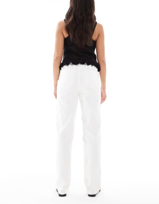 Miss Selfridge elastic waist straight leg jeans in ecru wash, 2 of 5