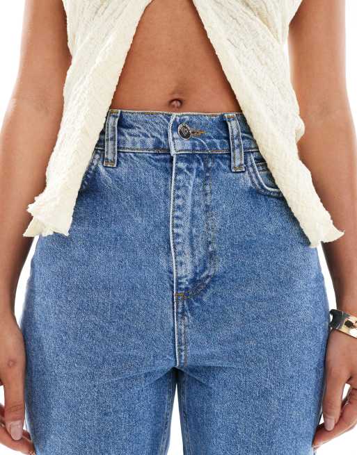 Miss Selfridge elastic waist straight leg jeans in mid wash, 5 of 5