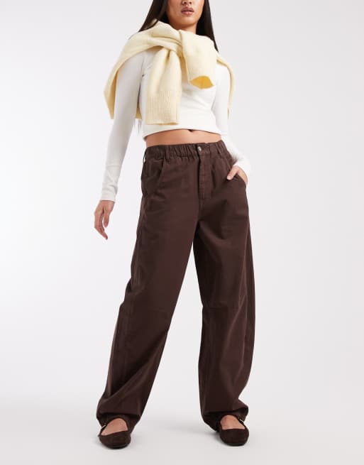Miss Selfridge elasticated cargo baggy trousers in chocolate
