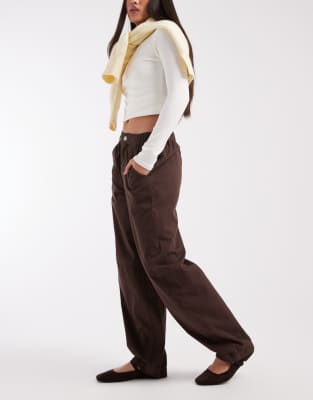 Miss Selfridge Elasticized Baggy Cargo Pants-brown In Brown