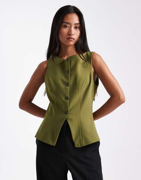 Miss Selfridge tailored waistcoat in khaki