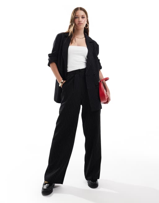 Miss Selfridge - Elegante broek met rechte pijpen in zwart met witte krijtstreep