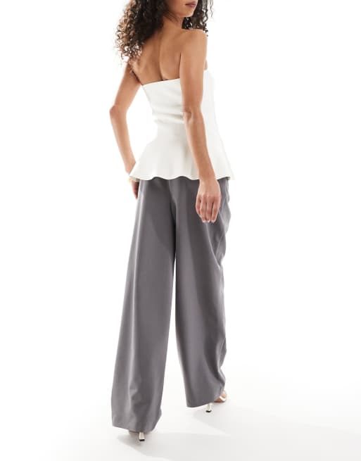 Miss Selfridge - Elegante broek met wijde pijpen in grijs, 2 van 5