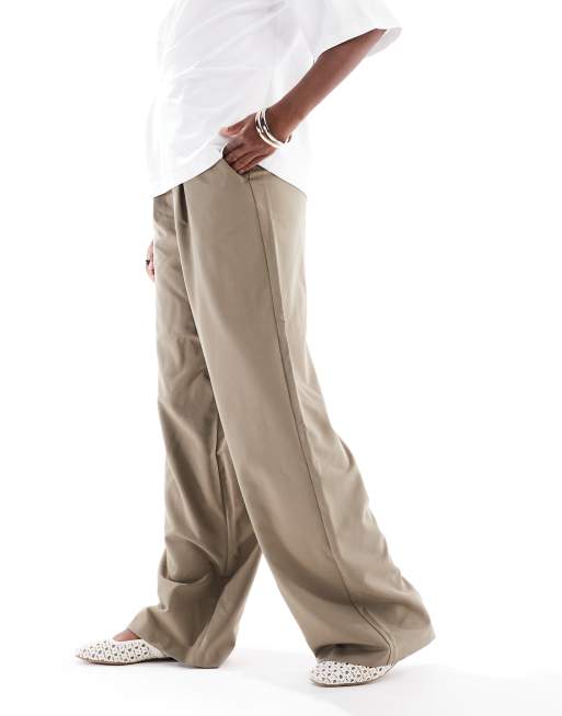 Miss Selfridge - Elegante broek met wijde pijpen in kaki, 4 van 5