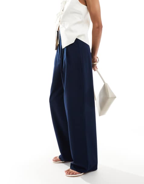 Miss Selfridge - Elegante broek met wijde pijpen in marineblauw - view 1