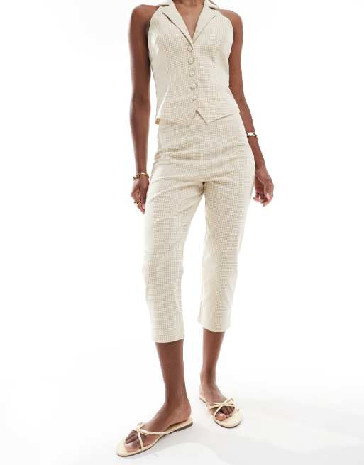 Miss Selfridge – Elegante Capri-Hose mit Karomuster in neutralen Farben, Kombiteil, 2 von 5