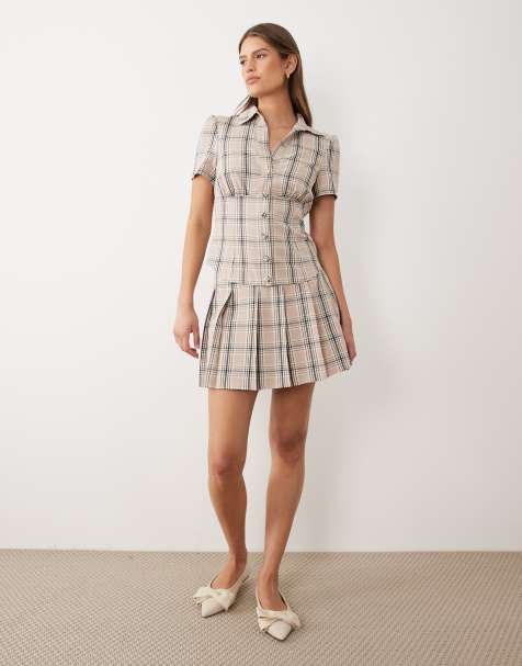Miss Selfridge - Elegante co-ord set in neutrale ruitprint - view 1