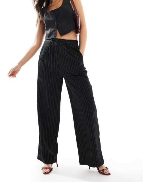 Miss Selfridge - Elegante dad broek met wijde pijpen in zwart met krijtstreep - view 1