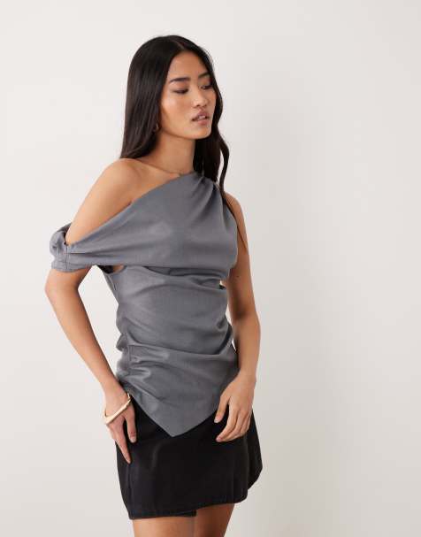 Miss Selfridge - Elegante gedrapeerde top in grijs - view 1
