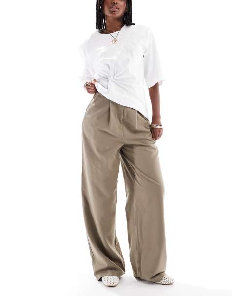Miss Selfridge – Elegante Hose in Khaki mit weitem Schnitt - view 1