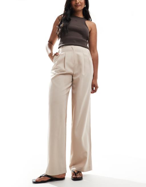 Miss Selfridge – Elegante Hose in meliertem Taupe mit weitem Schnitt