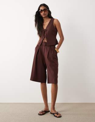 Elegante Longline-Shorts in Schokobraun, Kombiteil Braun 46