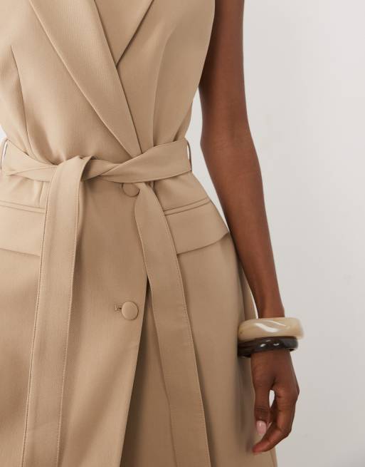 Miss Selfridge - Elegante mouwloze blazerjurk in neutraal, 3 van 4