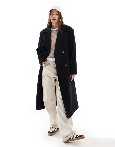 Miss Selfridge – Eleganter Wickelmantel in Schwarz mit Bindegürtel - view 1