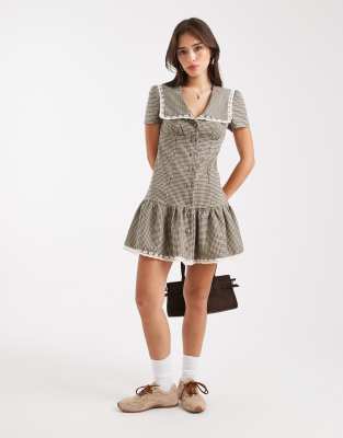 Miss Selfridge - Elegantes Minikleid mit Karo-Mustermix und Kragen-Bunt
