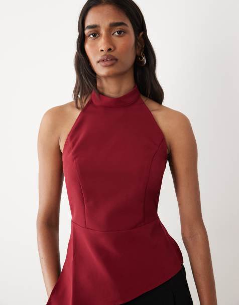 Miss Selfridge – Elegantes, rückenfreies Neckholder-Oberteil in Kirschrot - view 1