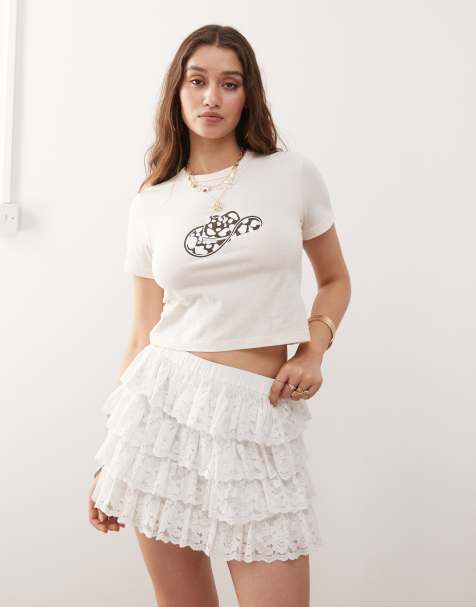 Miss Selfridge - Elfenbenshvid mikro-mininederdel i blondestof - view 1