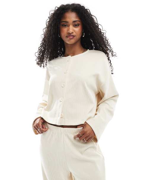 Miss Selfridge - Elfenbenshvid ribstrikket cardigan - view 1