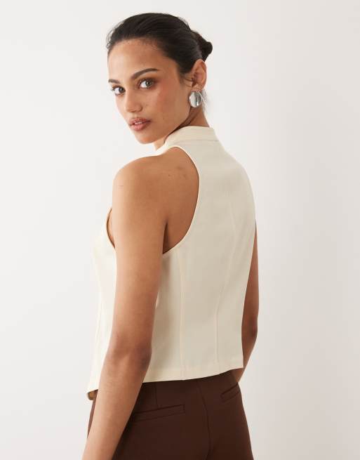 Miss Selfridge - Elfenbenshvid top med kinakrave og asymmetrisk snit, 4 af 4