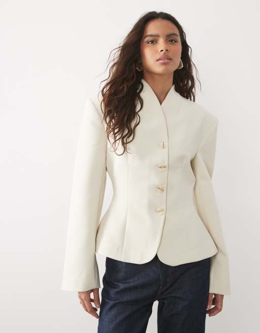 Miss Selfridge – Elfenbensvit, kort kavaj utan krage, 3 av 4