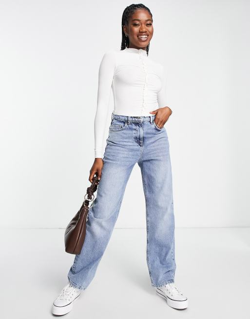 Miss Selfridge – Elfenbensvit, rynkad crop top med ståkrage, 4 av 4