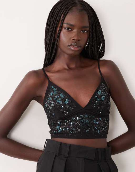 Miss Selfridge embellished bralette in black , 4 of 4