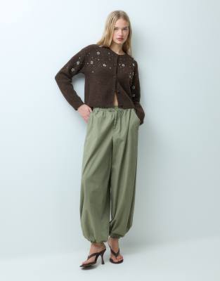 Miss Selfridge Embellished Button Through Pocket Detail Cardigan In Brown
