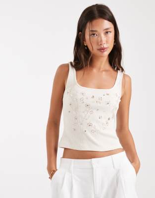 Miss Selfridge Embellished Cami Top In White