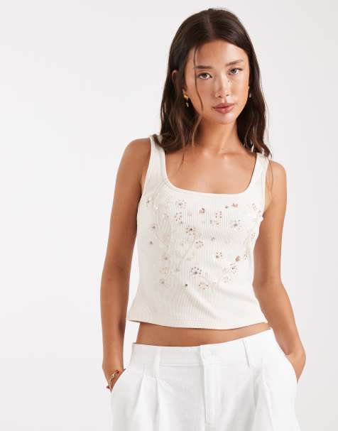 Miss Selfridge embellished cami top in cream - view 1