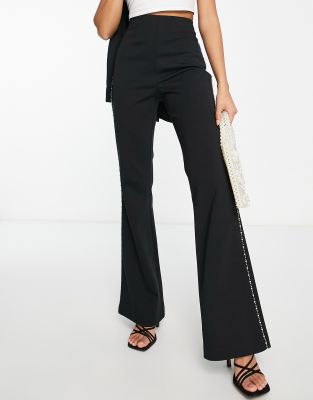 Mishti High Waist Stretch Flared Trousers in Black/white