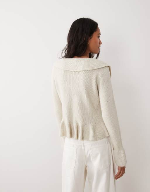 Miss Selfridge embellished frill cardigan with sequin detail in cream, 3 of 4