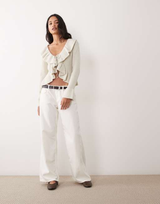 Miss Selfridge embellished frill cardigan with sequin detail in cream, 4 of 4