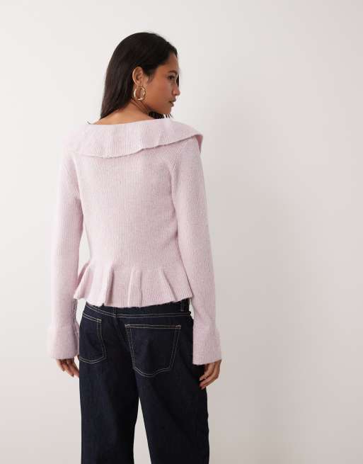 Miss Selfridge embellished frill cardigan with sequin detail in pink, 3 of 4