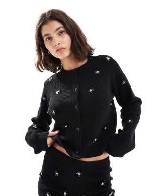Miss Selfridge Embellished Knit Cardigan In Black