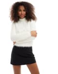 [Miss Selfridge] Miss Selfridge embellished lash funnel neck long sleeve jumper in cream-White L CREAM