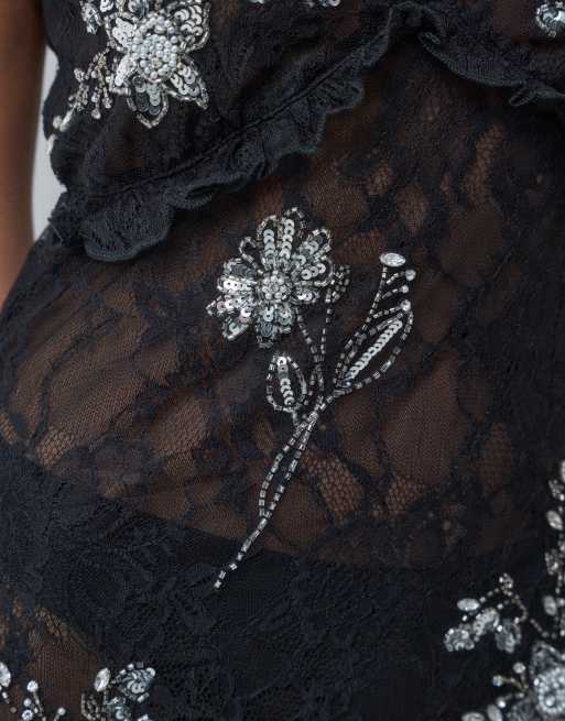 Miss Selfridge embellished maxi dress in black, 3 of 5