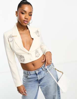 Ivory cropped blazer best sale