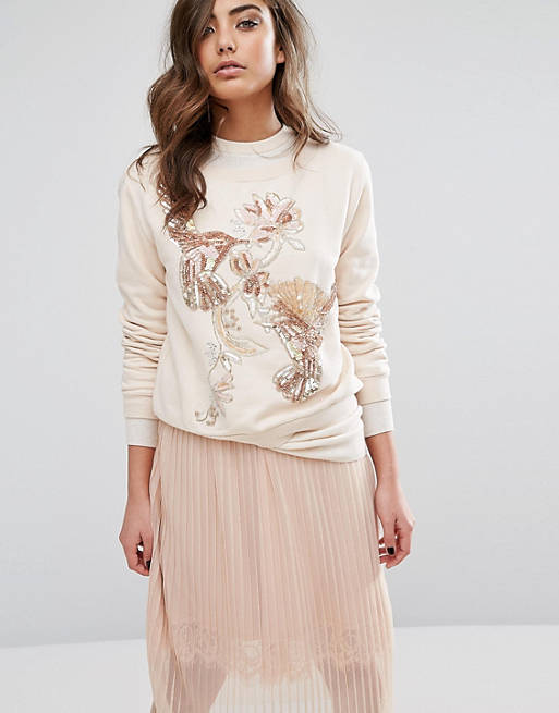 Miss Selfridge Embellished Sequin Sweatshirt